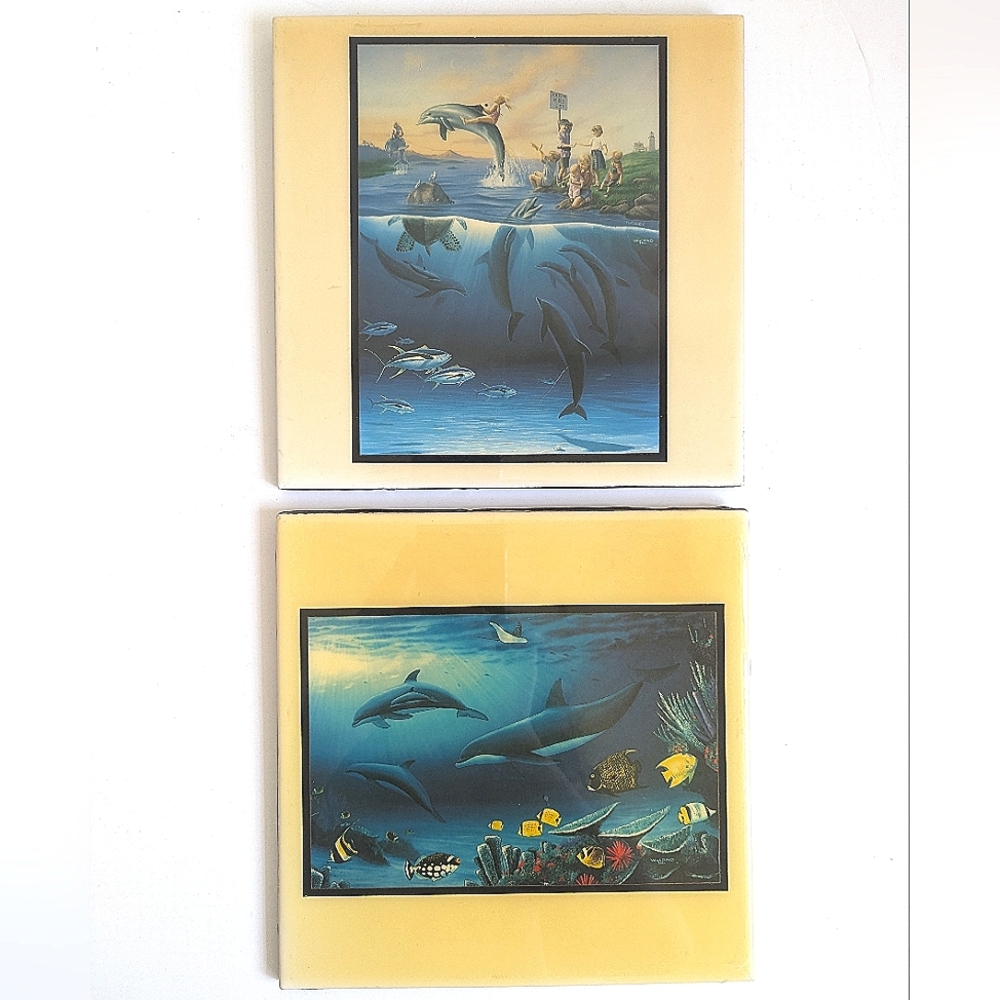 Wyland Art Ceramic Tiles 1990's Glazed 8" Beach Kids Dolphins 🐬 Jim Warren